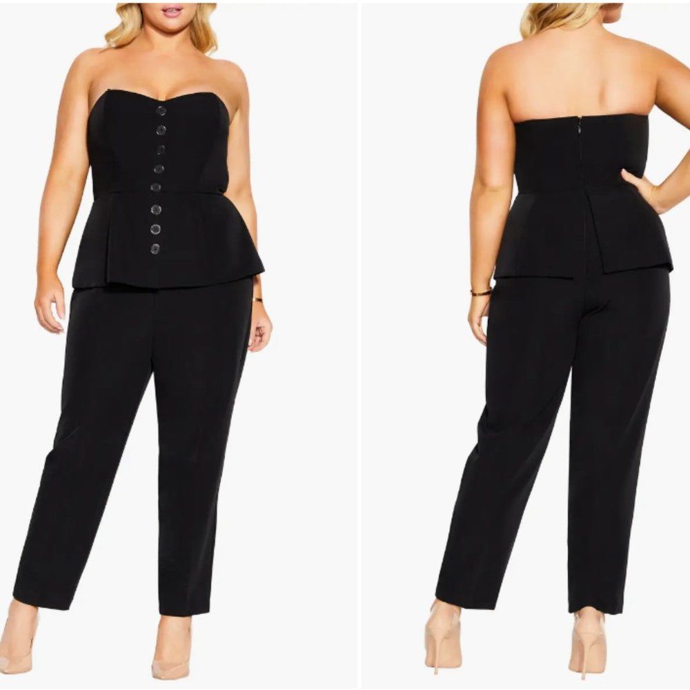 CITY CHIC EMMA STRAPLESS PEPLUM BLACK JUMPSUIT sz XXS/12W